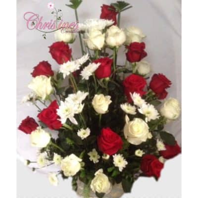 Red and white rose floral arrangement
